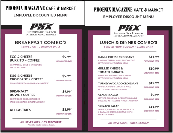 Phoenix Magazine Cafe and Market Employee Menu
