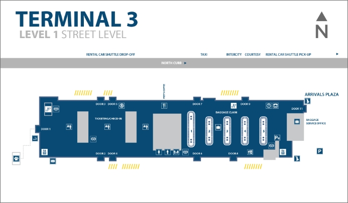 Map image of the Terminal 3 at Sky Harbor Airport