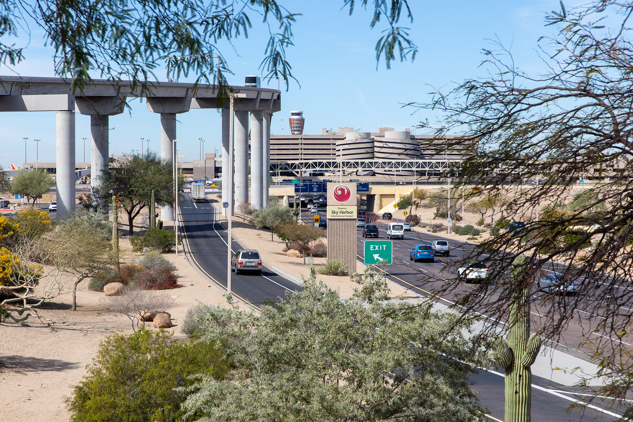 Phoenix Sky Harbor Buildings and Road into the Airport